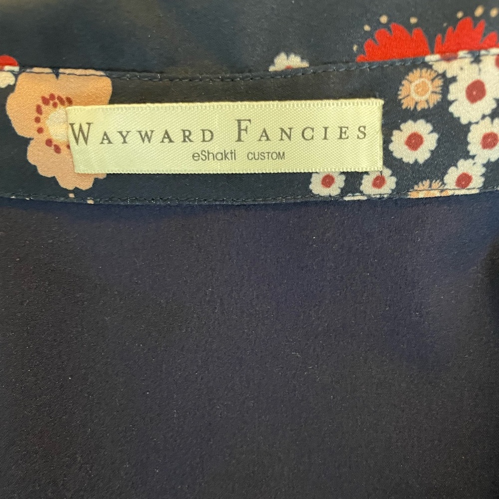 eshakti Navy Blue Floral Midi Dress with Red and White Prints - Picture 5 of 10
